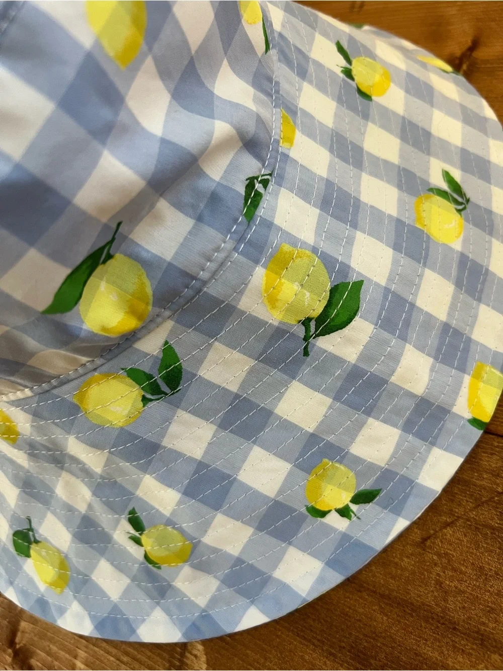 Janie and Jack Sun Hat Child Size 6/8 Blue Gingham Lemon 100% Cotton